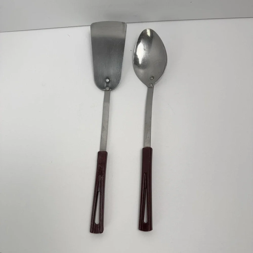 Stanhome Stainless Steel Spatula Turner & Cooking Spoon Set Of 2 Brown MCM